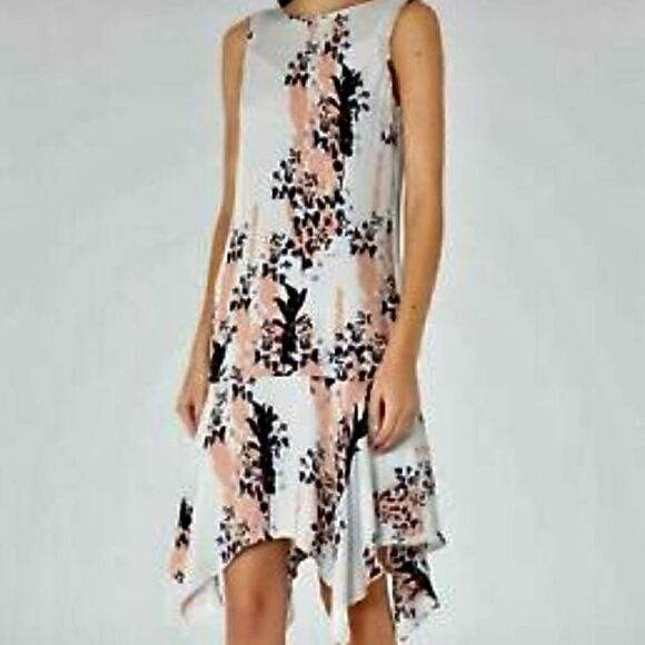 Reiss Gray Floral Asymmetrical Dress Size 4 - Picture 3 of 11